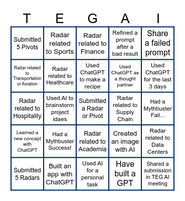 TEG AI Bingo Card
