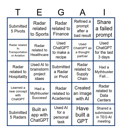 TEG AI Bingo Card