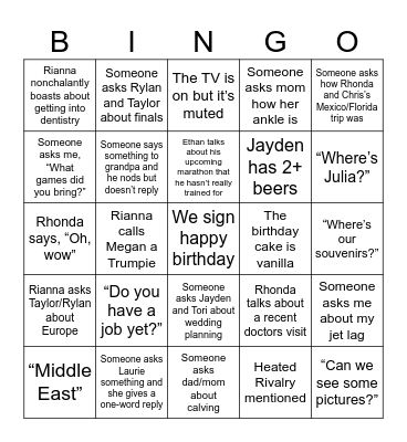 Grandpa’s bday Bingo Card