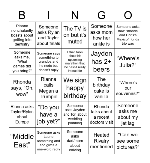 Grandpa’s bday Bingo Card