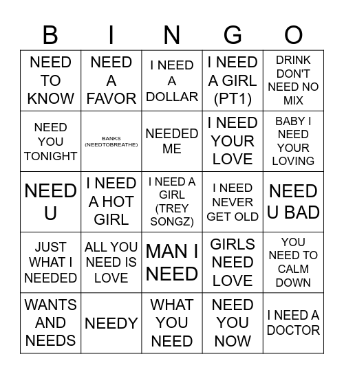 NEED Bingo Card