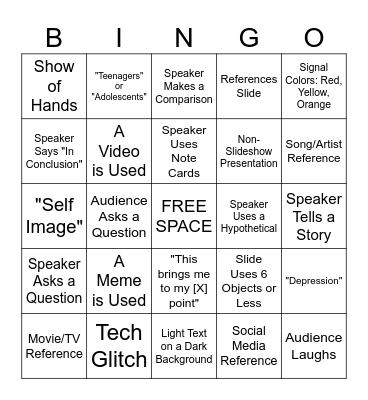 EH 102 Presentation Bingo Card