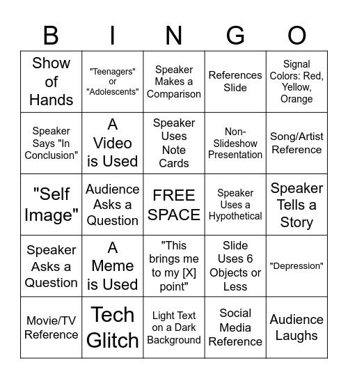EH 102 Presentation Bingo Card