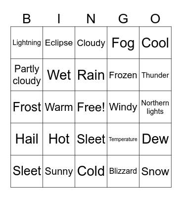 Weather Bingo Card