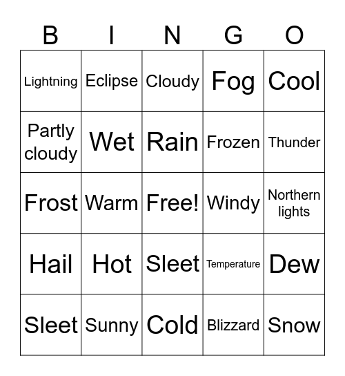 Weather Bingo Card