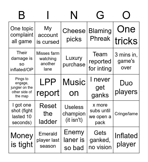 Average stream Bingo Card