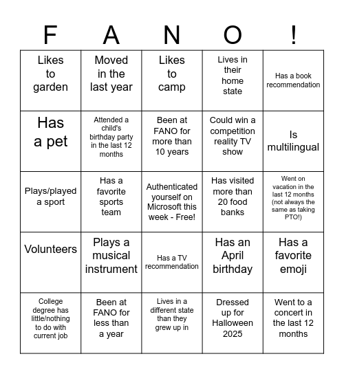 Untitled Bingo Card
