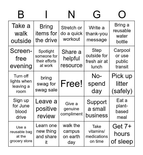 WCGB x FIT INTUIT EARTH DAY BINGO Card