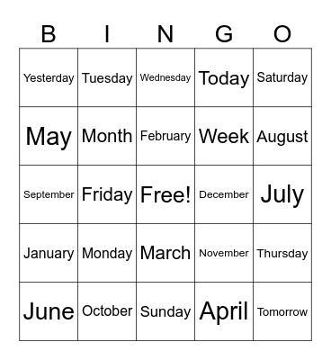 Calendar Bingo Card