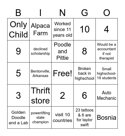 Clinician Facts Bingo Card