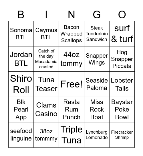 Winner gets a FREE Dinner Bingo Card