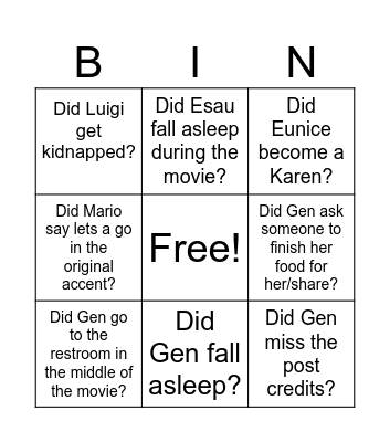 Untitled Bingo Card
