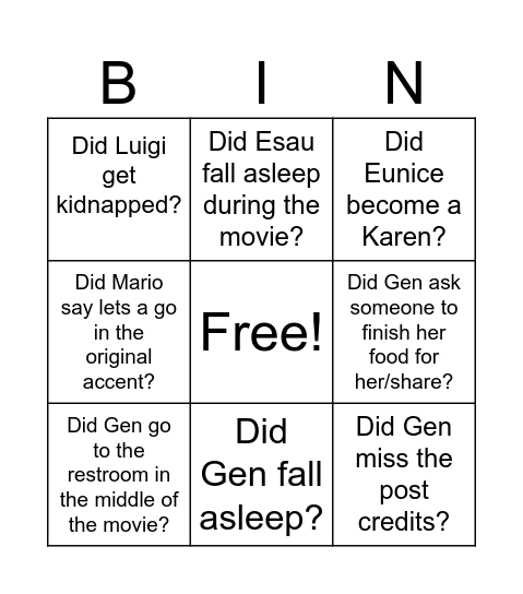 Untitled Bingo Card