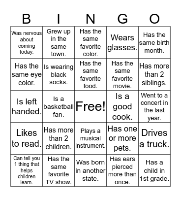 GET TO KNOW YOU BINGO Card