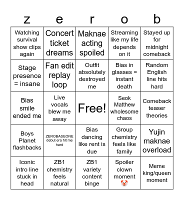 Zerobaseone Bingo Card