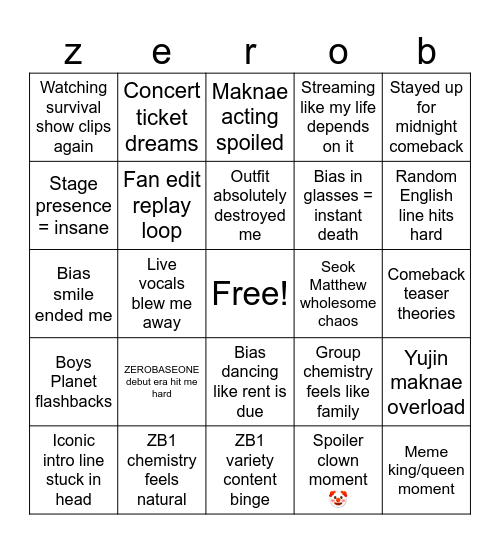 Zerobaseone Bingo Card