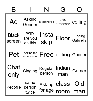 Omegle Bingo for Kids Bingo Card