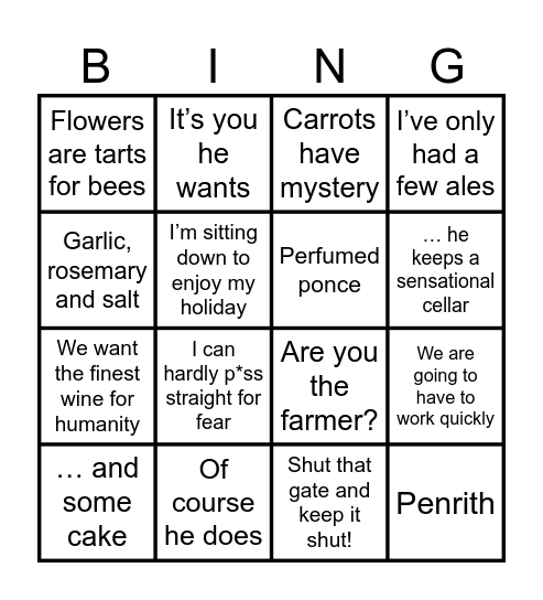 Withnail and I  Bingo Card