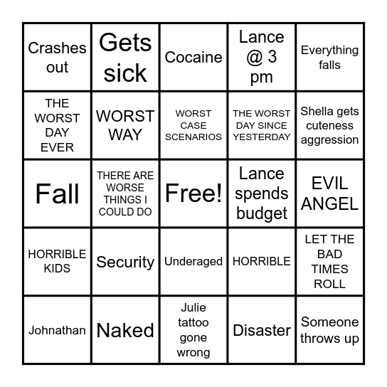 BAD..... Bingo Card