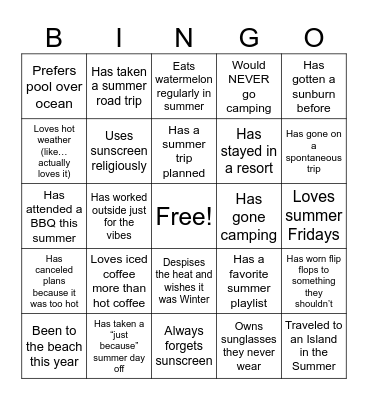 Summer Kick Off Bingo! Bingo Card