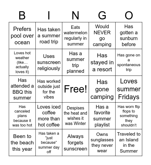 Summer Kick Off Bingo! Bingo Card