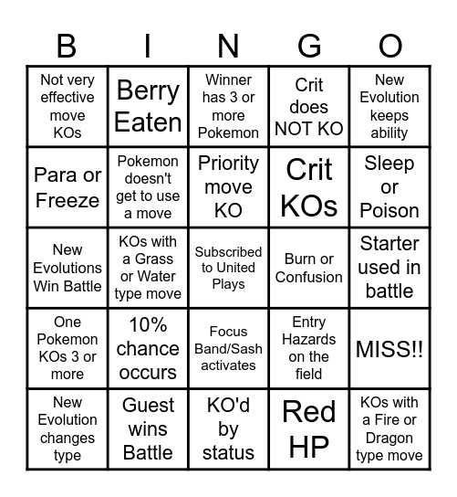 Then we fight bingo UP New Evolutions Bingo Card