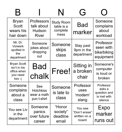 Math Club Bingo Card