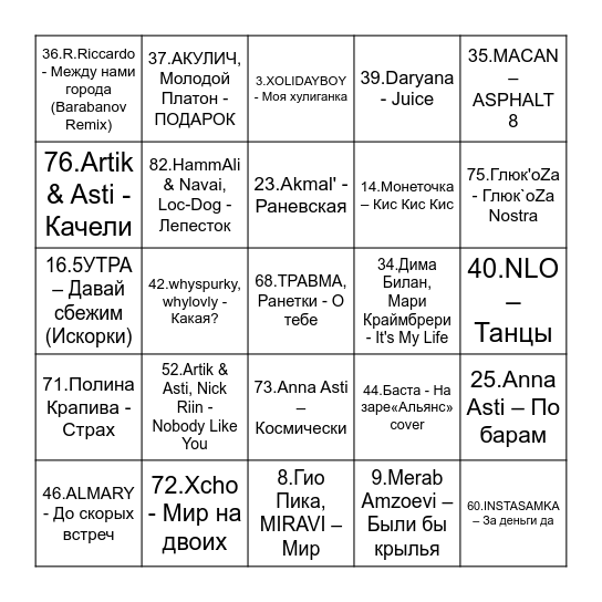 МУЗЛОто Bingo Card