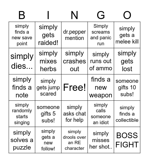 Resident Evil 3 Bingo Card