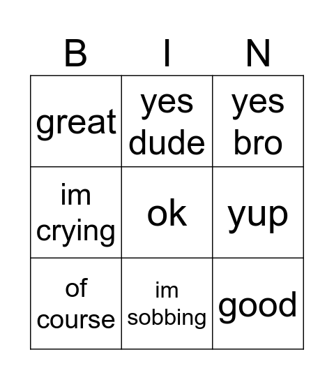 dry rio responses Bingo Card