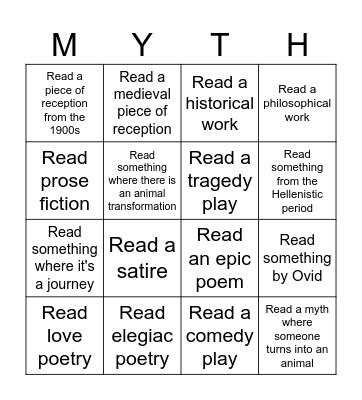 Classics Reading Bingo Card