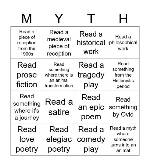 Classics Reading Bingo Card