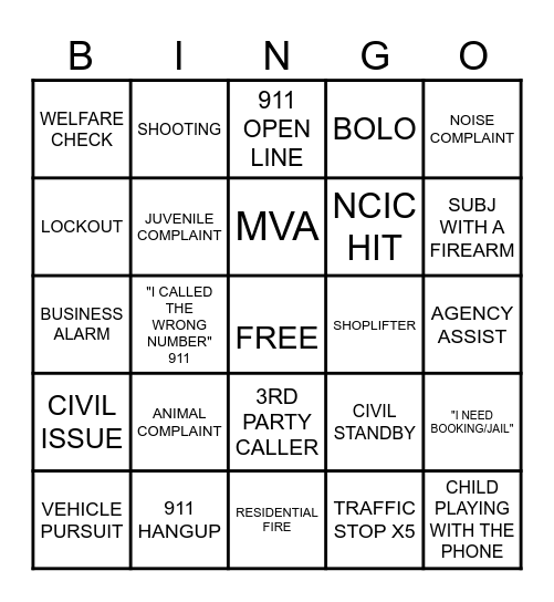 DISPATCH BINGO Card