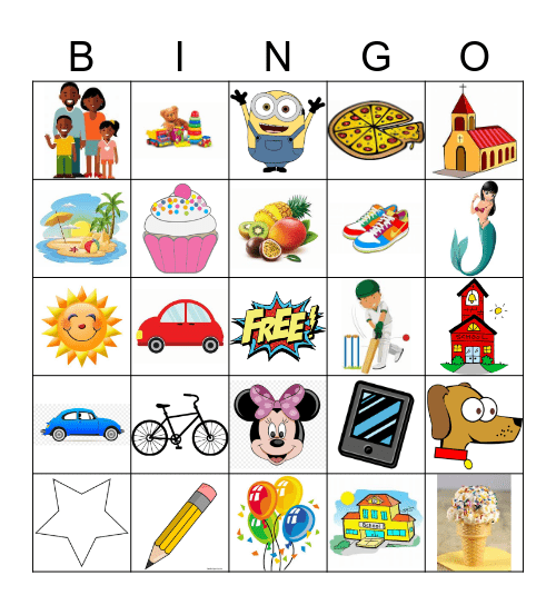 Picture Bingo for Kids Bingo Card