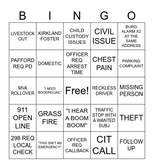 DISPATCH BINGO Card