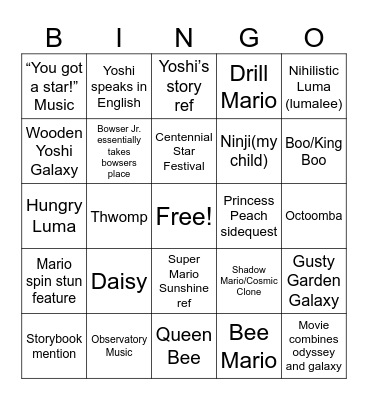 Super Mario Galaxy Movie Bingo Card