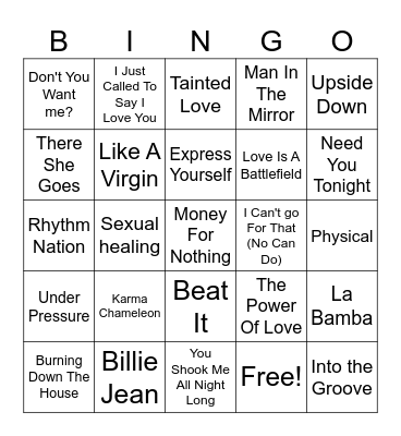80's Rock Bingo Card