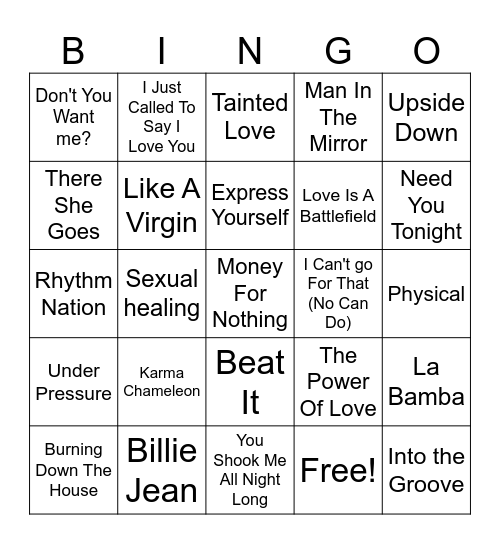 80's Rock Bingo Card