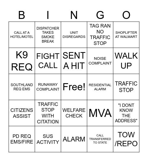 DISPATCH BINGO Card