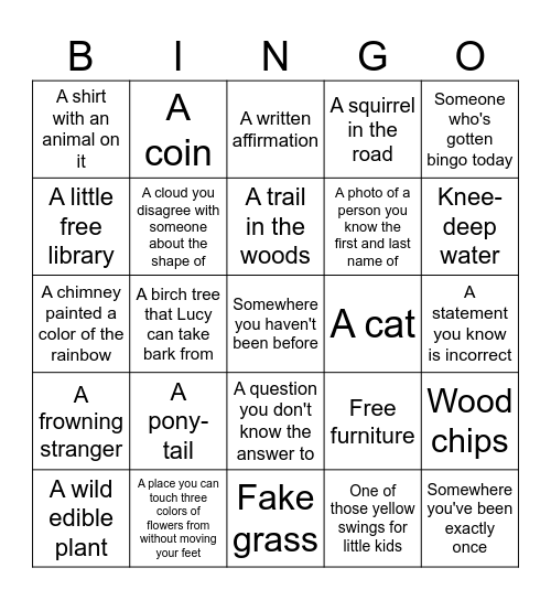 Cross off what you see/hear. Pictures of the thing don't count. If you bring or create it yourself it doesn't count. No bingo, no dinner! Bingo Card