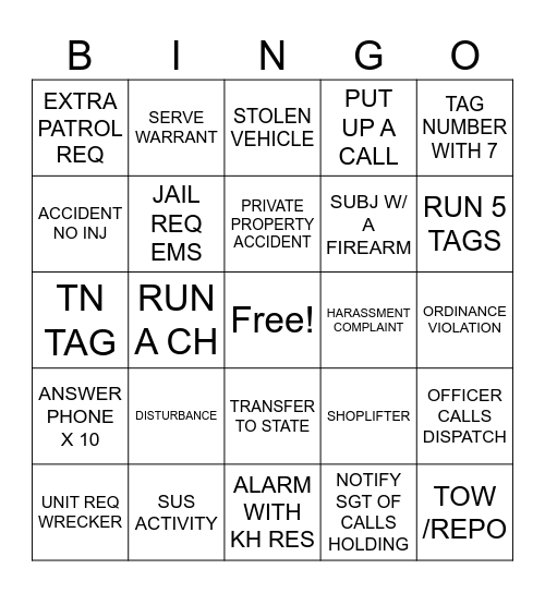 DISPATCH BINGO Card