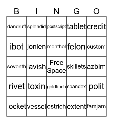 Wilson Syllables Bingo Card