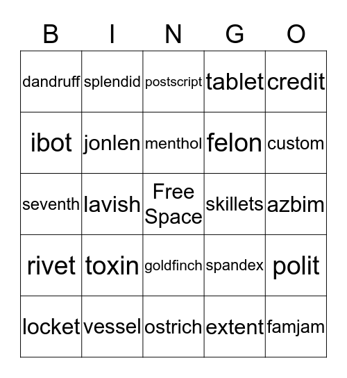 Wilson Syllables Bingo Card