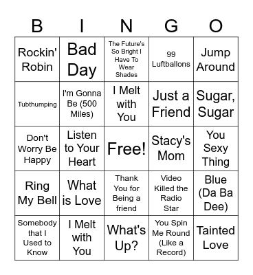 1 Hit Wonders Bingo Card