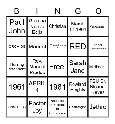 CONNIE PREDAS Birthday BINGO Card