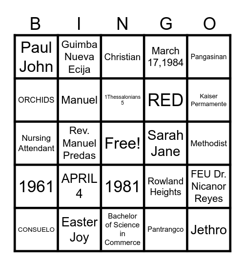 CONNIE PREDAS Birthday BINGO Card