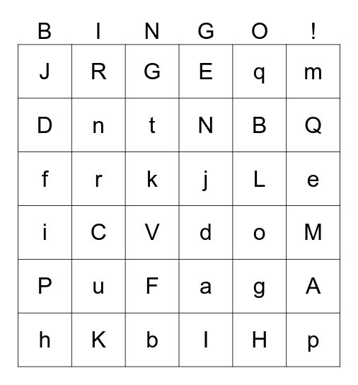 Aa - Mm Review Bingo Card