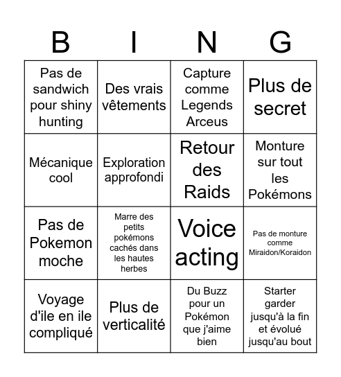 WISHLIST POKEMON VENT ET VAGUE Bingo Card