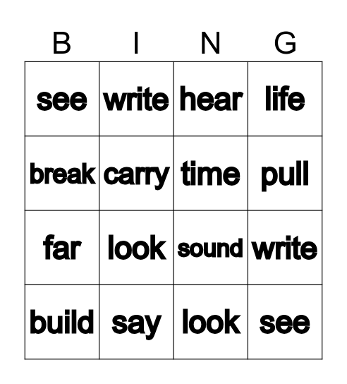 Root Words Bingo Card