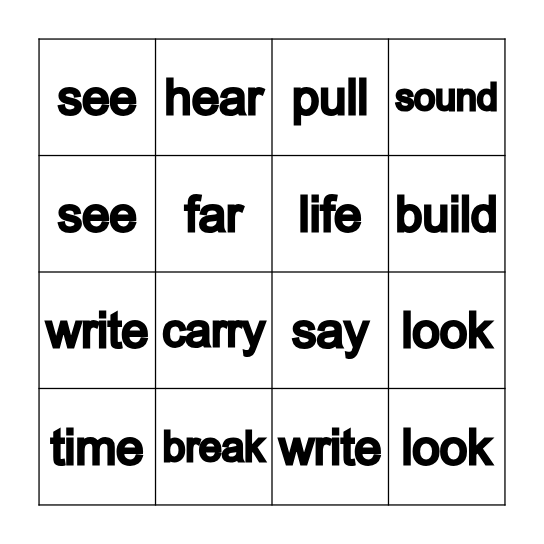 Root Words Bingo Card